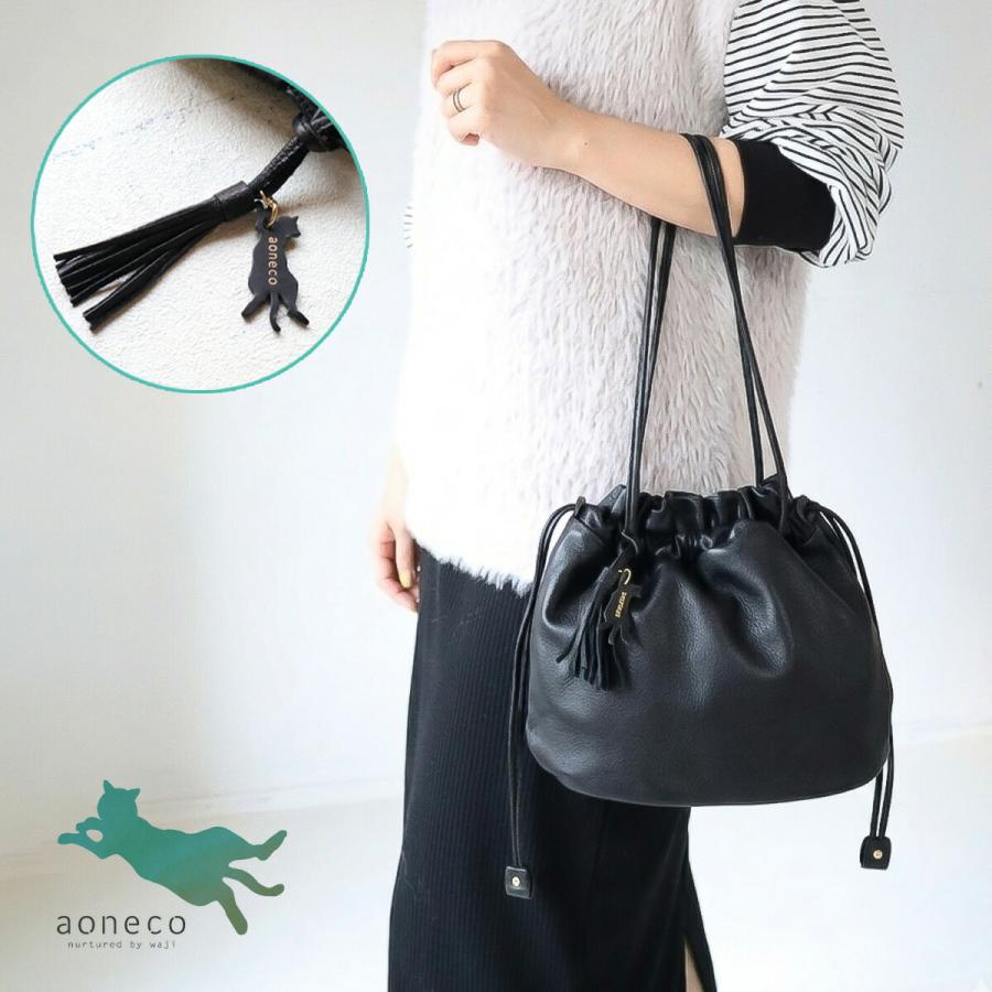 aoneco（アオネコ） 巾着トート レザー 保護ネコ支援 an056 猫 ねこ