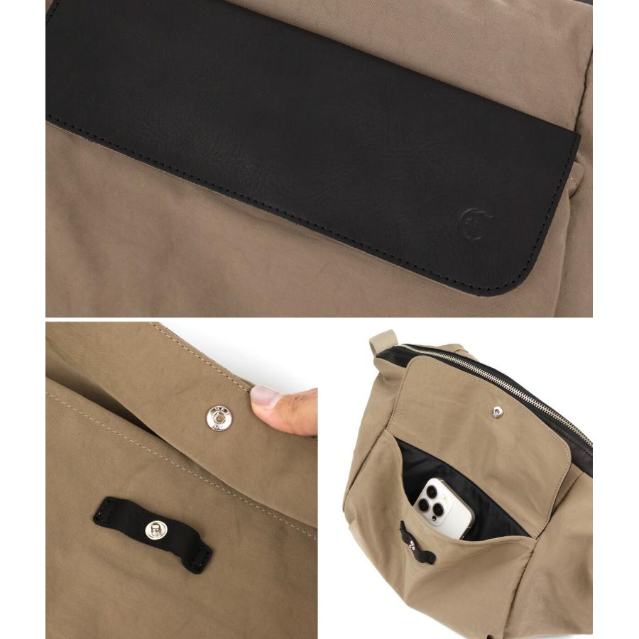 フラップデザイン ショルダーバッグ A4 ナイロン×牛革 異素材 CLEDRAN クレドラン LIMO LEATHER FLAP TOTE CL3878 日本製の画像