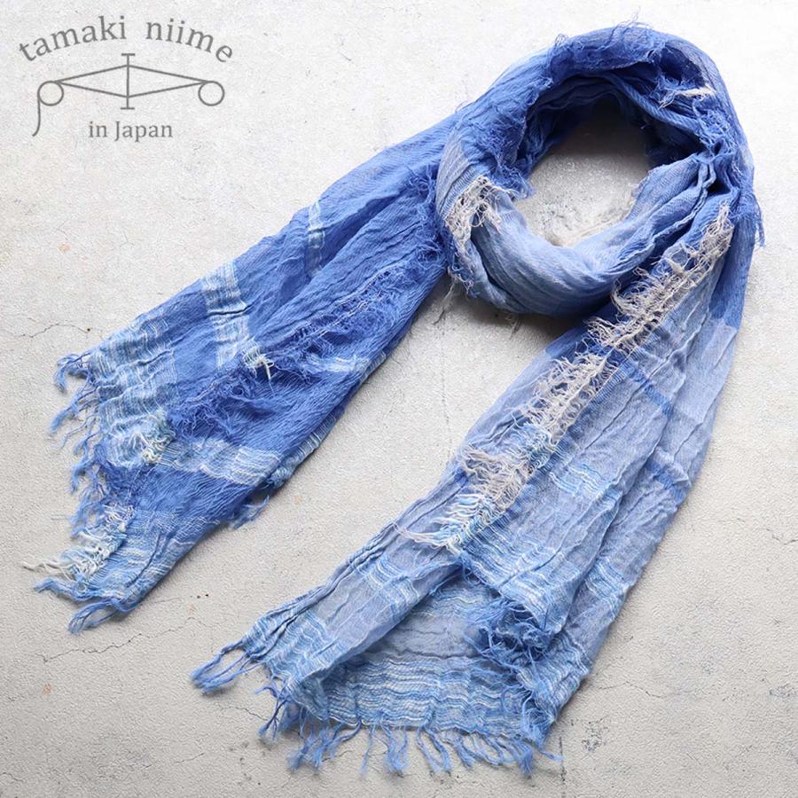 ＊新品＊タマキニイメ　ルーツショール　cotton BIG 播州織 ネイビー系 tamaki niime 播州織 コットンショールM roots shawl MIDDLE 45×180cm