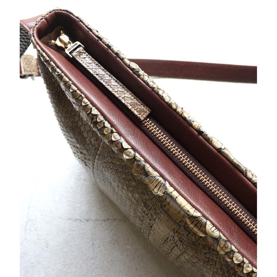 A4ショルダーバッグ 横型 薄マチ VIA DOAN(ヴィアドアン)Antique python(アンティークパイソン)  ヘビ革 ダイヤモンドパイソン 日本製 4755の画像