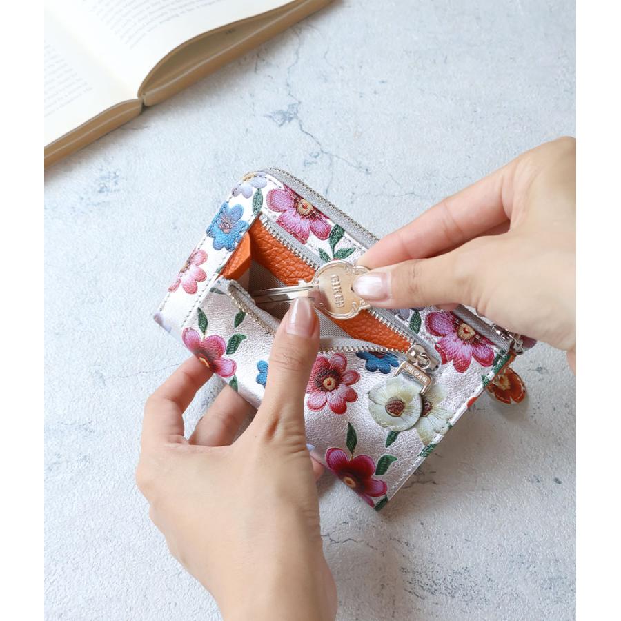 VIADOAN（ヴィアドアン） ミニ財布 L字ファスナー 薄型 Fleur(フルール