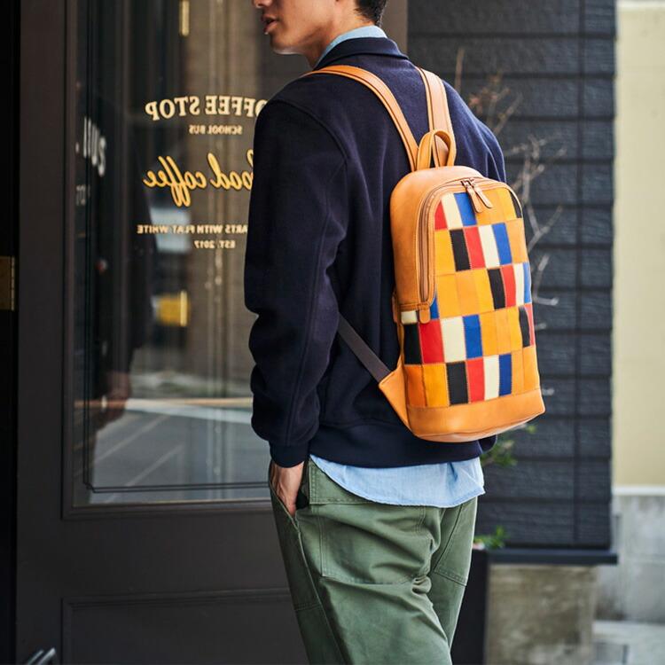 レザーリュック マルチカラー グラブレザー TRION トライオン パネル