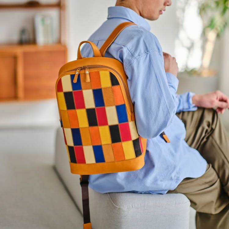 レザーリュック マルチカラー グラブレザー TRION トライオン パネル