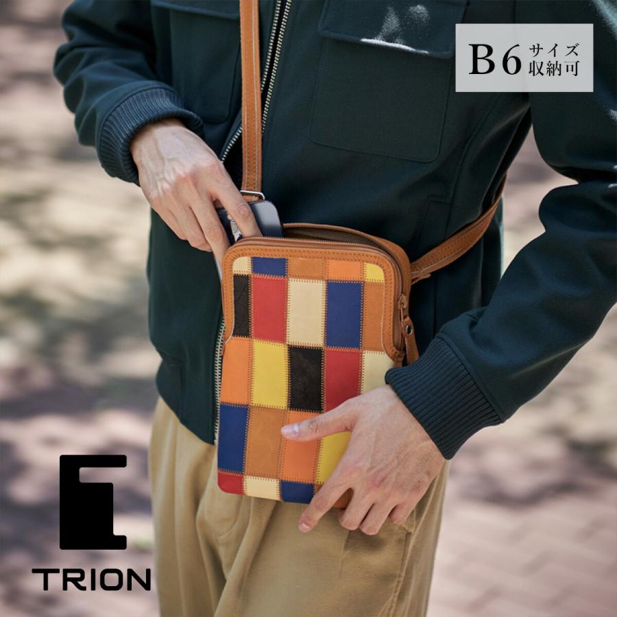 ミニショルダーバッグ グラブレザー TRION トライオン パネルレザー 