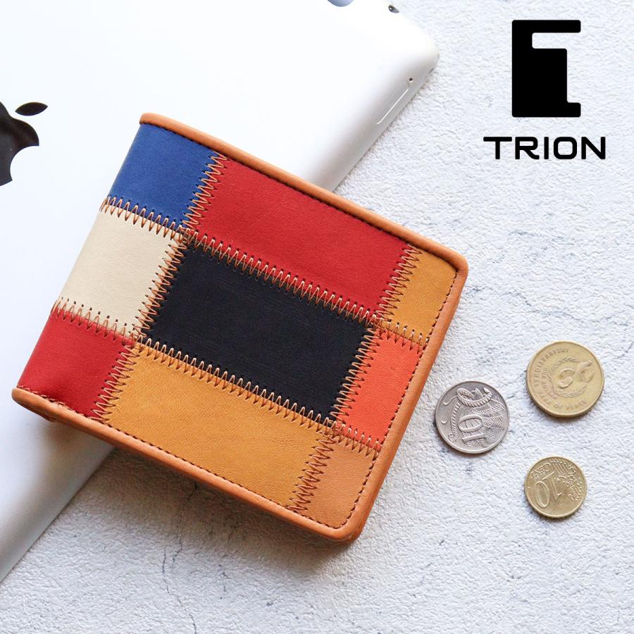 TRION パッチワーク 二つ折り財布 TRION（トライオン） 二つ折り財布 財布 DPC802MR 本革 パネルレザー