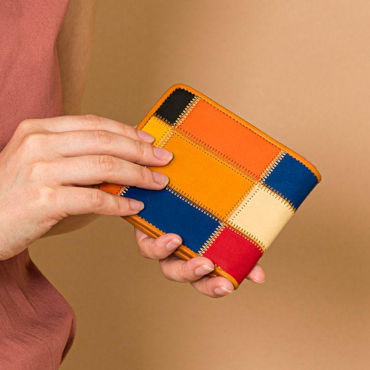 TRION パッチワーク 二つ折り財布 TRION（トライオン） 二つ折り財布 財布 DPC802MR 本革 パネルレザー