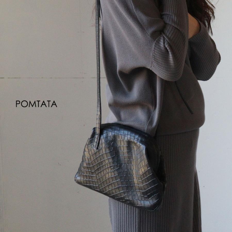 POMTATA（ポンタタ） がま口 ショルダーバッグ 牛革 クロコ型押し