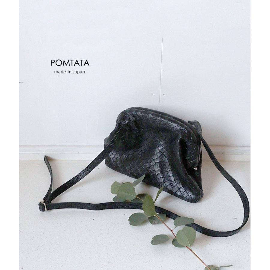 POMTATA（ポンタタ） がま口 ショルダーバッグ 牛革 クロコ型押し