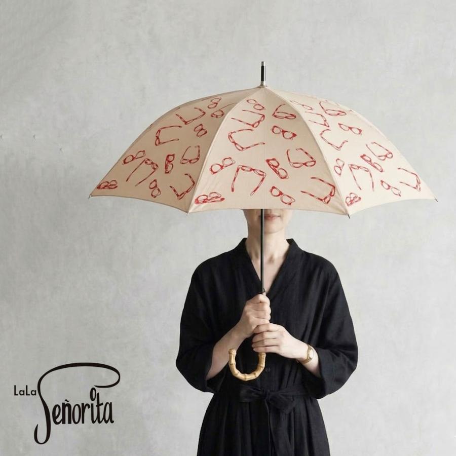 サングラス刺繍 晴雨兼用パラソル 長傘 雨傘 日傘 LaLa Senorita