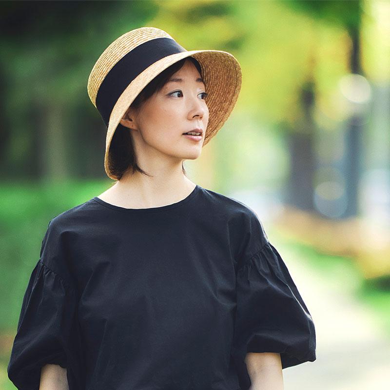 田中帽子店 麦わら帽子 Anika(アニカ)女優帽 クラウン浅め 横リボン