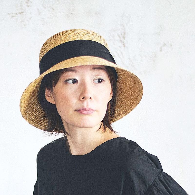 田中帽子店 麦わら帽子 Anika(アニカ)女優帽 クラウン浅め 横リボン
