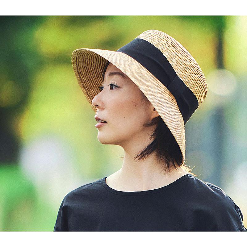 田中帽子店 麦わら帽子 Anika(アニカ)女優帽 クラウン浅め 横リボン