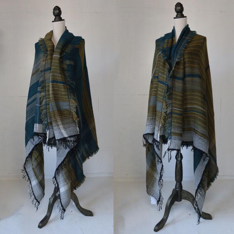 tamaki niime 播州織 ウールコットンショールL roots shawl BIG 110