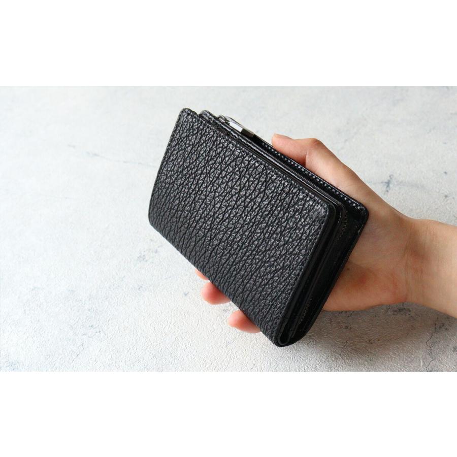 鮫革 ヨシキザメ メンズ ラウンドファスナー二つ折り財布 L字