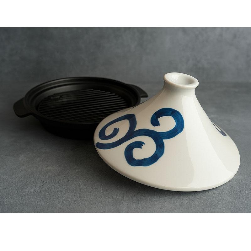 タジン鍋 有田焼 【ヘルシー手付き深型タジン鍋(渦潮) 金網サービス