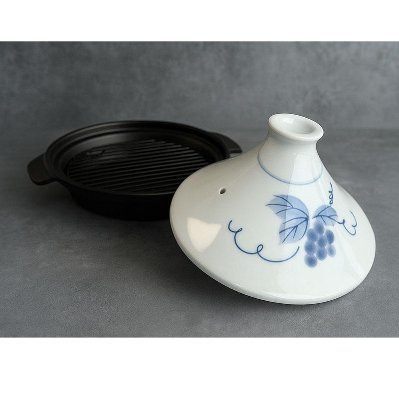 タジン鍋 有田焼 【ヘルシー手付き深型タジン鍋(ぶどう) 金網サービス