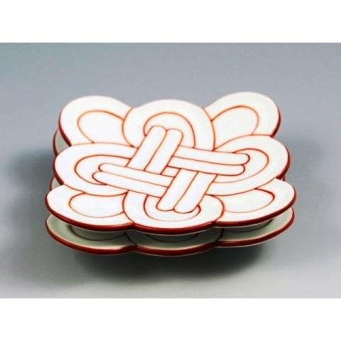 有田焼 田清窯 睦峯 白磁赤線吉祥結び 小皿 : 有田焼赤絵町 - 通販