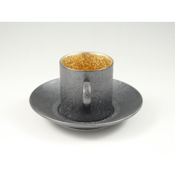 萬古焼（？） 有田焼 陶悦窯 晶掛分内金塗 コーヒーカップ&ソーサー【珈琲碗皿