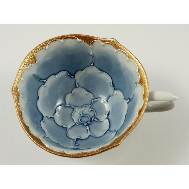 有田焼 文山窯 プラチナ牡丹・金牡丹輪花浅型 ペアコーヒーカップ 