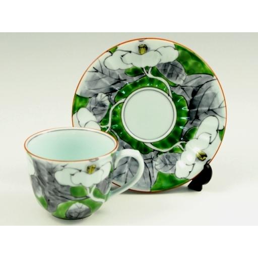 有田 波佐見焼 洸琳窯 染錦山茶花 ペアコーヒーカップ＆ソーサー【珈琲 