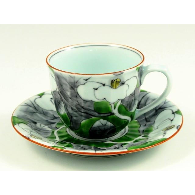 有田 波佐見焼 洸琳窯 染錦山茶花 ペアコーヒーカップ＆ソーサー【珈琲 