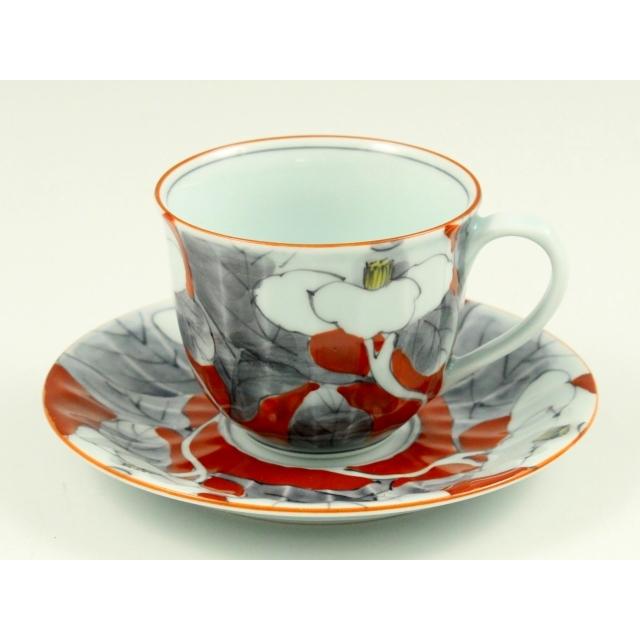 有田 波佐見焼 洸琳窯 染錦山茶花 ペアコーヒーカップ＆ソーサー【珈琲 