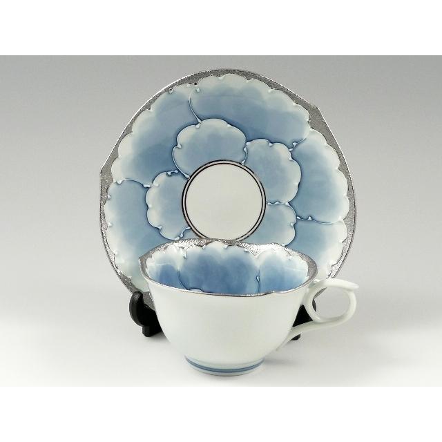 有田焼 文山窯 プラチナ牡丹・金ピンク牡丹輪花浅型 ペアコーヒー