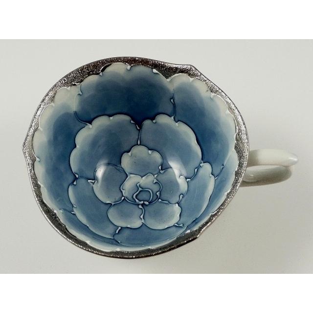 有田焼 文山窯 プラチナ牡丹・金ピンク牡丹輪花浅型 ペアコーヒー