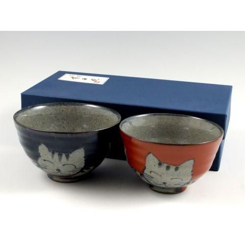 有田 波佐見焼 翔芳窯 万歳猫 組茶碗 (夫婦茶碗) : 有田焼赤絵町