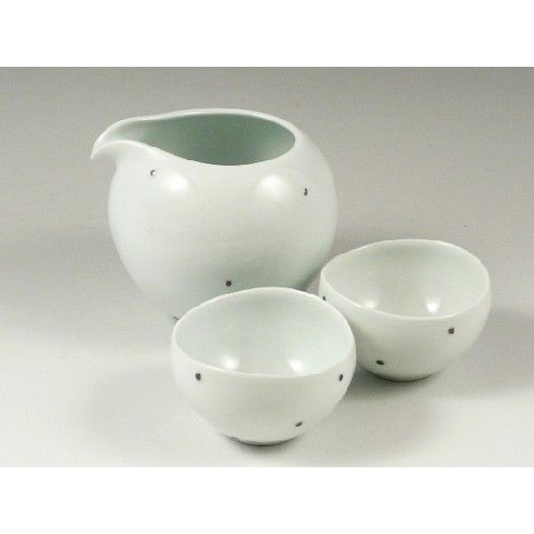 有田 波佐見焼 康創窯 銀彩水玉 半酒器セット(片口酒器1 グイ呑2