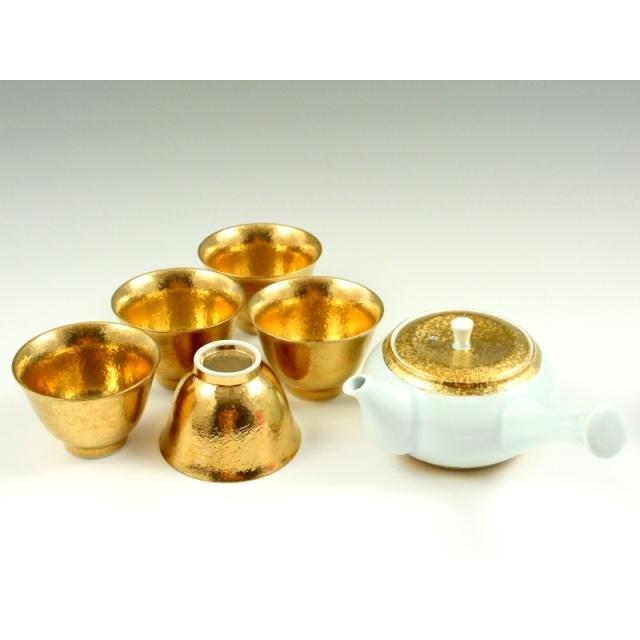 有田焼 弥源次窯 金彩 茶器揃(反小千茶5 急須1)
