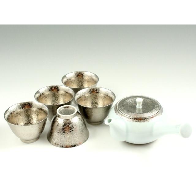 有田焼 弥源次窯 プラチナ彩 茶器揃(反小千茶5 急須1)