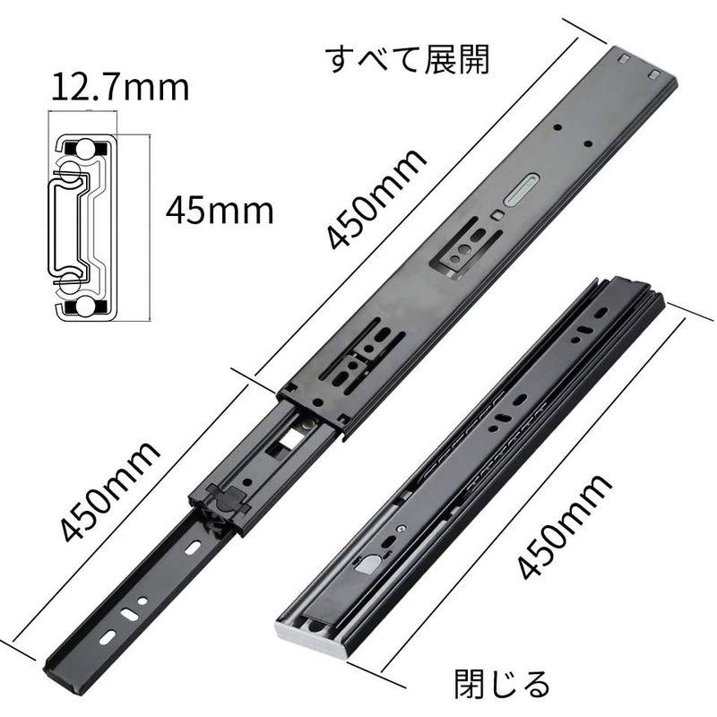 最新人気SHUHANG プッシュオープンスライド 引き出しレール 450mmボールベアリングかんぜん引き出し式スライドレール、負荷重量45KG、かん 製造、工場用 NUZAMAS 2対の鋼球ベアリング引き出しランナースライド引き出し側の18インチ(45cm)フルエクステンション固定式、スライド棚またはそ