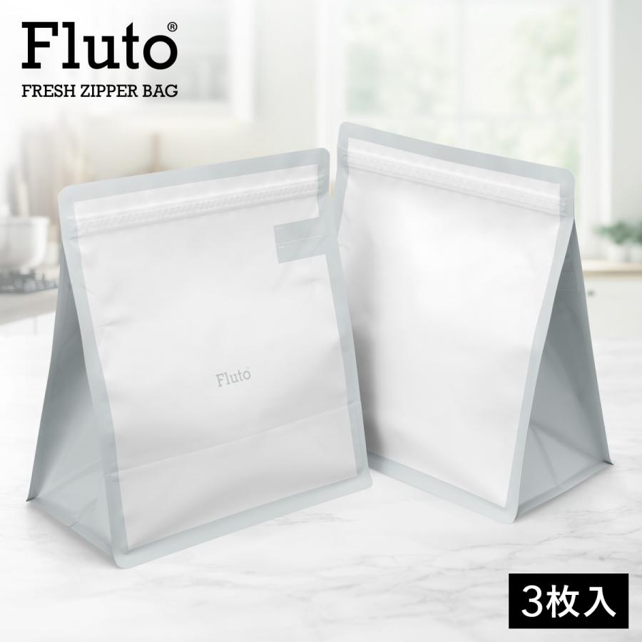 Fluto 食品保存袋 ダブルジッパー付き (お米 5kg 食パン 2斤用) 米袋 米びつ お米保存袋 パン袋 食パン袋 ジップロック 保存容器 白 ホワイト ラージ 3枚 の商品画像