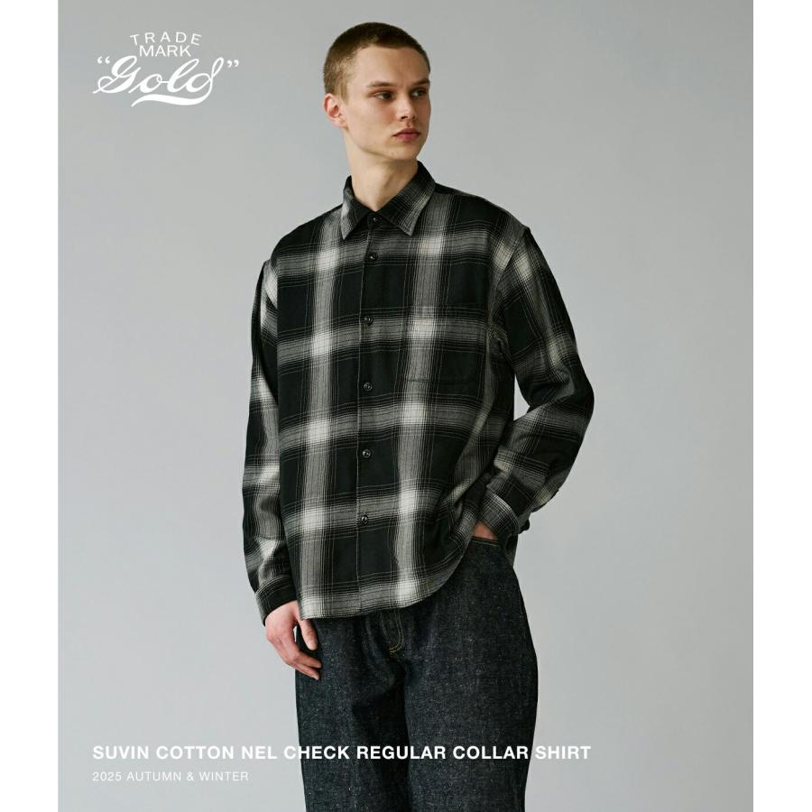 GOLD / ゴールド ： SUVIN COTTON NEL CHECK REGULAR COLLAR SHIRT 25B