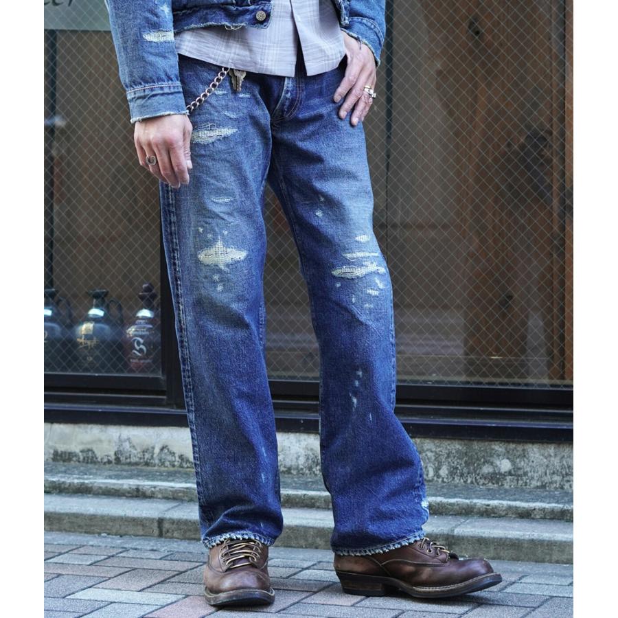 GOLD /ゴールド ： RECYCLED WASTE SUVIN COTTON YARN 14oz DENIM  5POCKET STRAIGHT PANTS VINTAGE WASHED(ZIPPER FLY) / 全2色 ： 25B-GL42580Hの画像