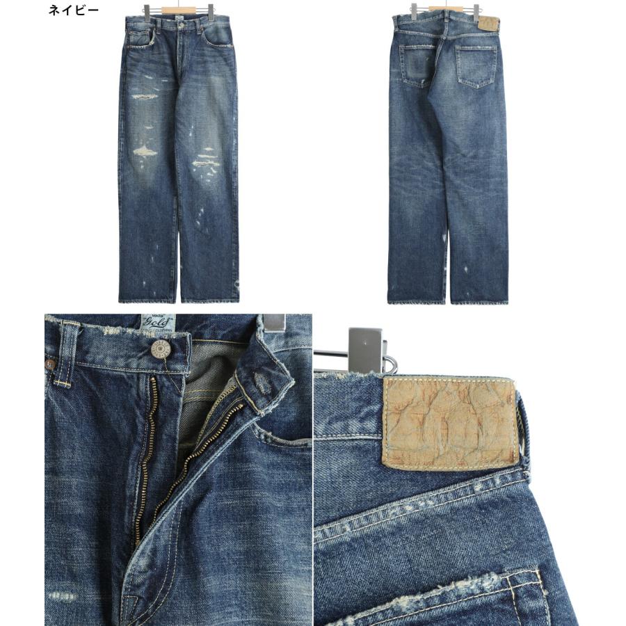GOLD /ゴールド ： RECYCLED WASTE SUVIN COTTON YARN 14oz DENIM  5POCKET STRAIGHT PANTS VINTAGE WASHED(ZIPPER FLY) / 全2色 ： 25B-GL42580Hの画像