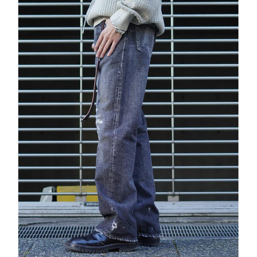 GOLD /ゴールド ： RECYCLED WASTE SUVIN COTTON YARN 14oz DENIM  5POCKET STRAIGHT PANTS VINTAGE WASHED(ZIPPER FLY) / 全2色 ： 25B-GL42580Hの画像