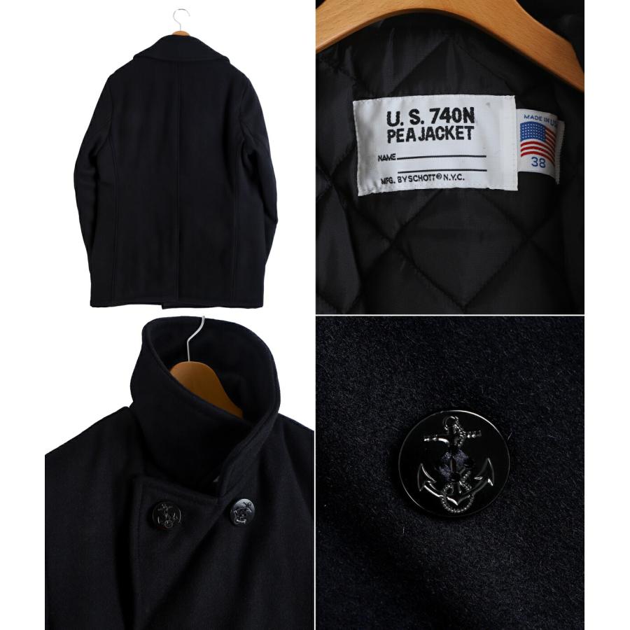 SCHOTT BROS. U.S. 740N PEACOAT Mサイズ ブラック Schott N.Y.C（ショット） Schott USA LINE 740 32oz ダブルブレスト