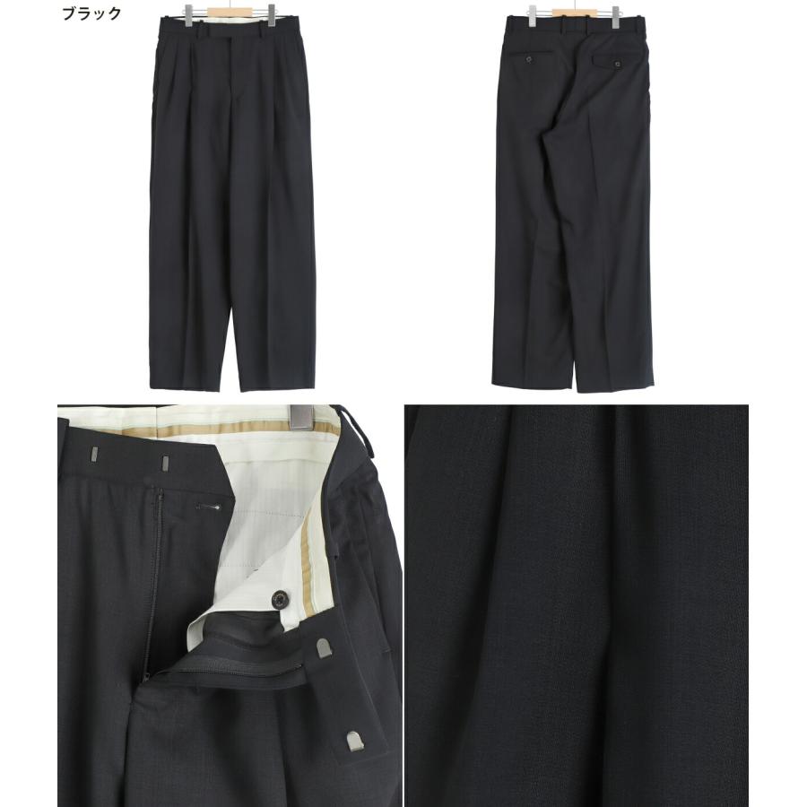 MARKAWARE DOUBLE PLEATED TROUSERS ブラック MARKAWARE - ORGANIC WOOL FLANNEL DOUBLE PLEATED TROUSERS