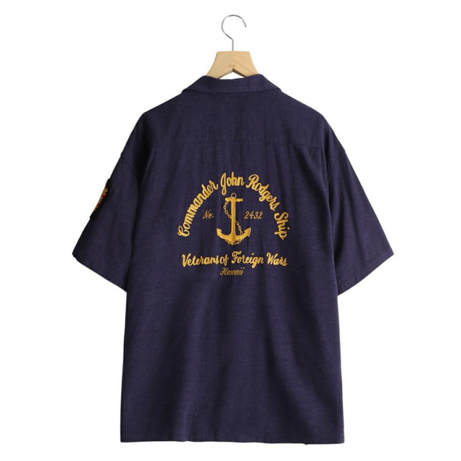 【P10倍】BUZZ RICKSON’S / バズリクソンズ ： U.S. NAVY RAYON / LINEN S/S SHIRT CHAIN EMB’D ： BR39510 | BUZZ RICKSON'S