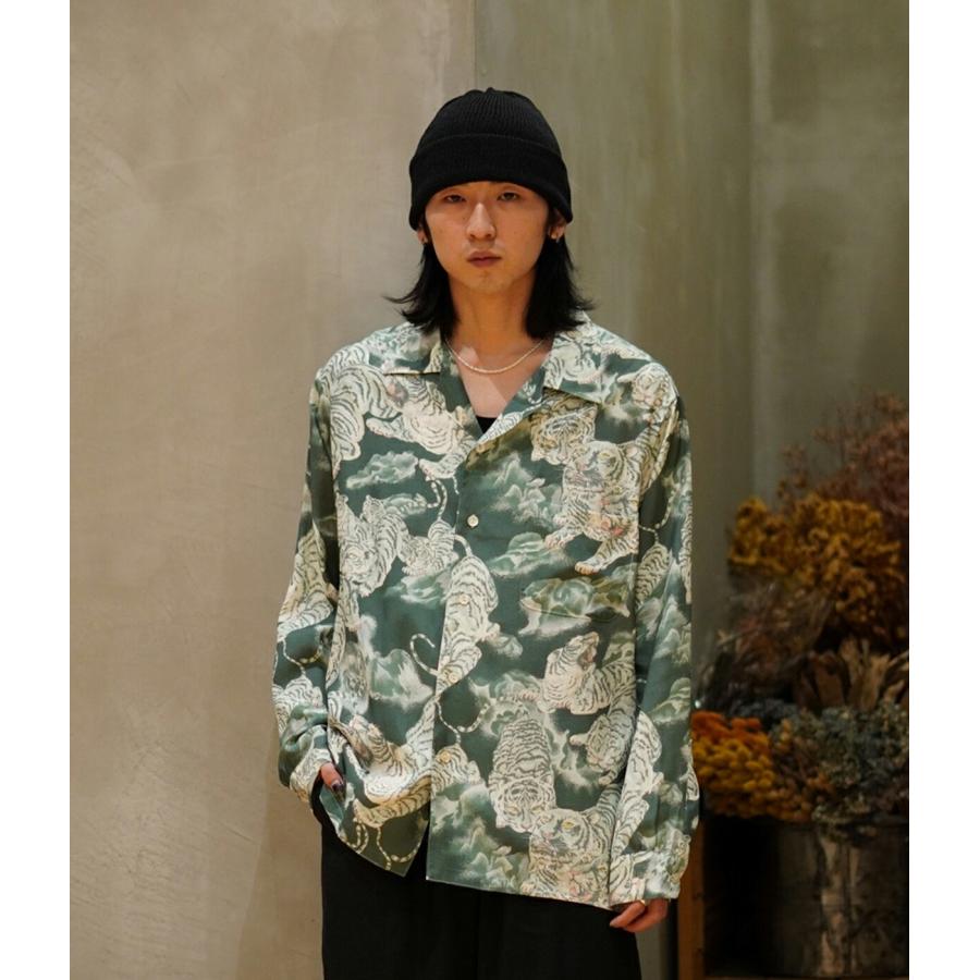NIPOALOHA（ニポアロハ） ： RAYON LONG SLEEVE ALOHA SHIRT(百虎