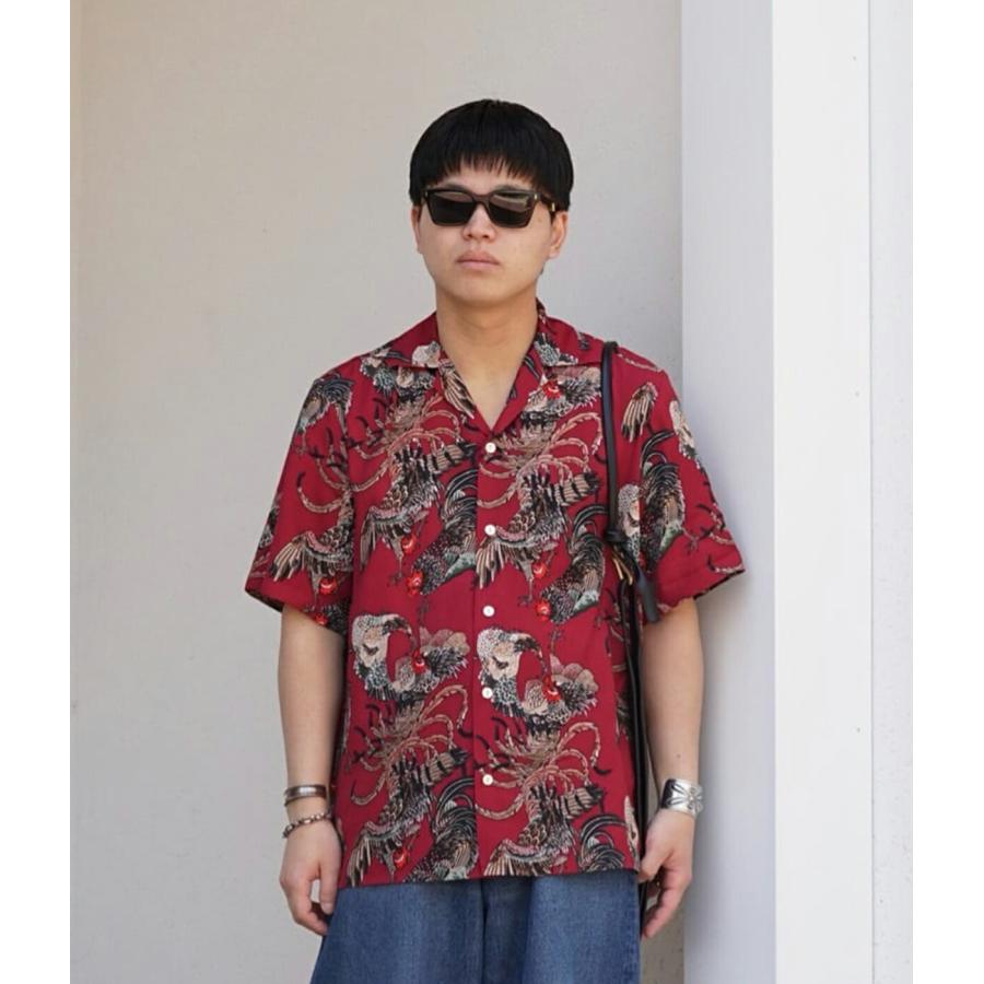 希少/タグ付き/NIPOALOHA/レーヨン 軍鶏 総柄 アロハシャツ/L