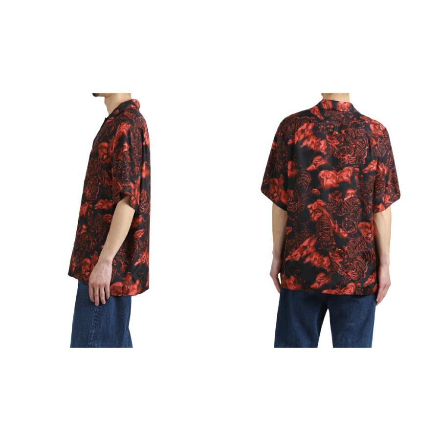NIPOALOHA / ニポアロハ ： SILK CUPRO SHORT SLEEVE ALOHA SHIRT〈ONE HUDRED TIGERS / BLACK / RED TIGER〉 ： N26-SCSH05の画像