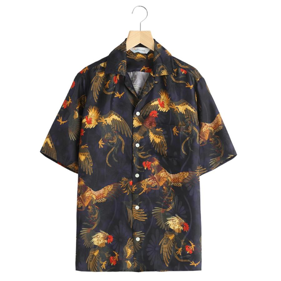 NIPOALOHA / ニポアロハ ： SILK SHORT SLEEVE ALOHA SHIRT〈COCK FIGHTING/ BLACK BLUE〉 ： N26-SSH02 | NIPOALOHA