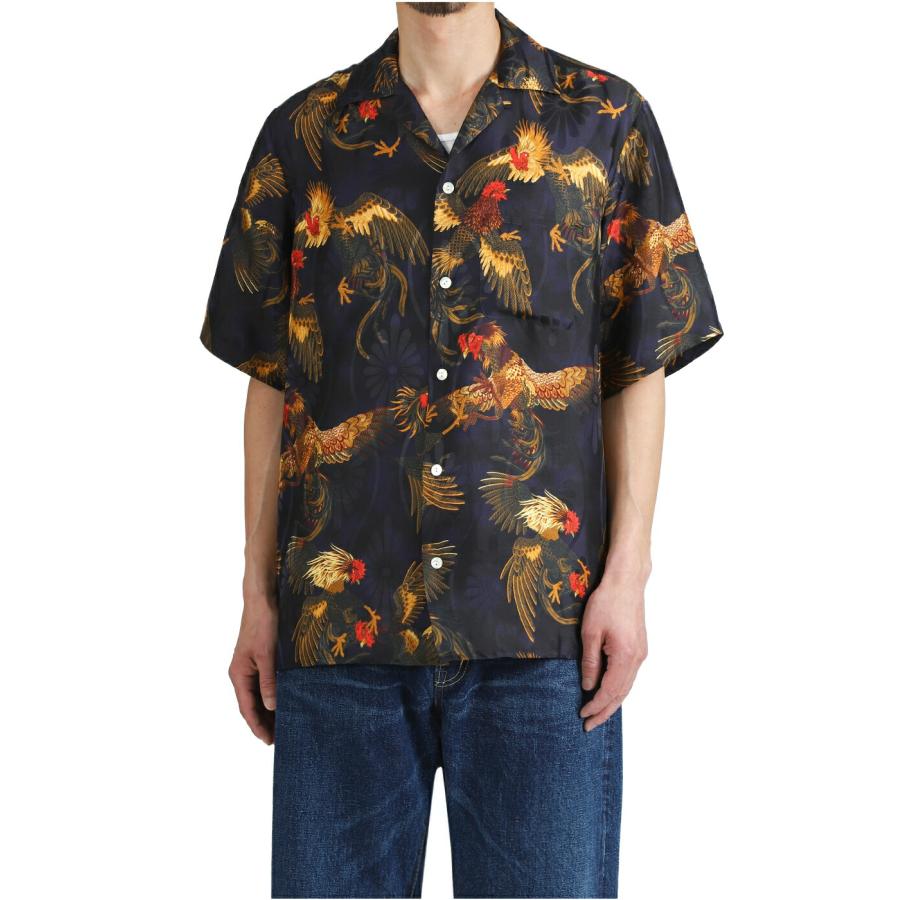 NIPOALOHA / ニポアロハ ： SILK SHORT SLEEVE ALOHA SHIRT〈COCK FIGHTING/ BLACK BLUE〉 ： N26-SSH02 | NIPOALOHA | 02