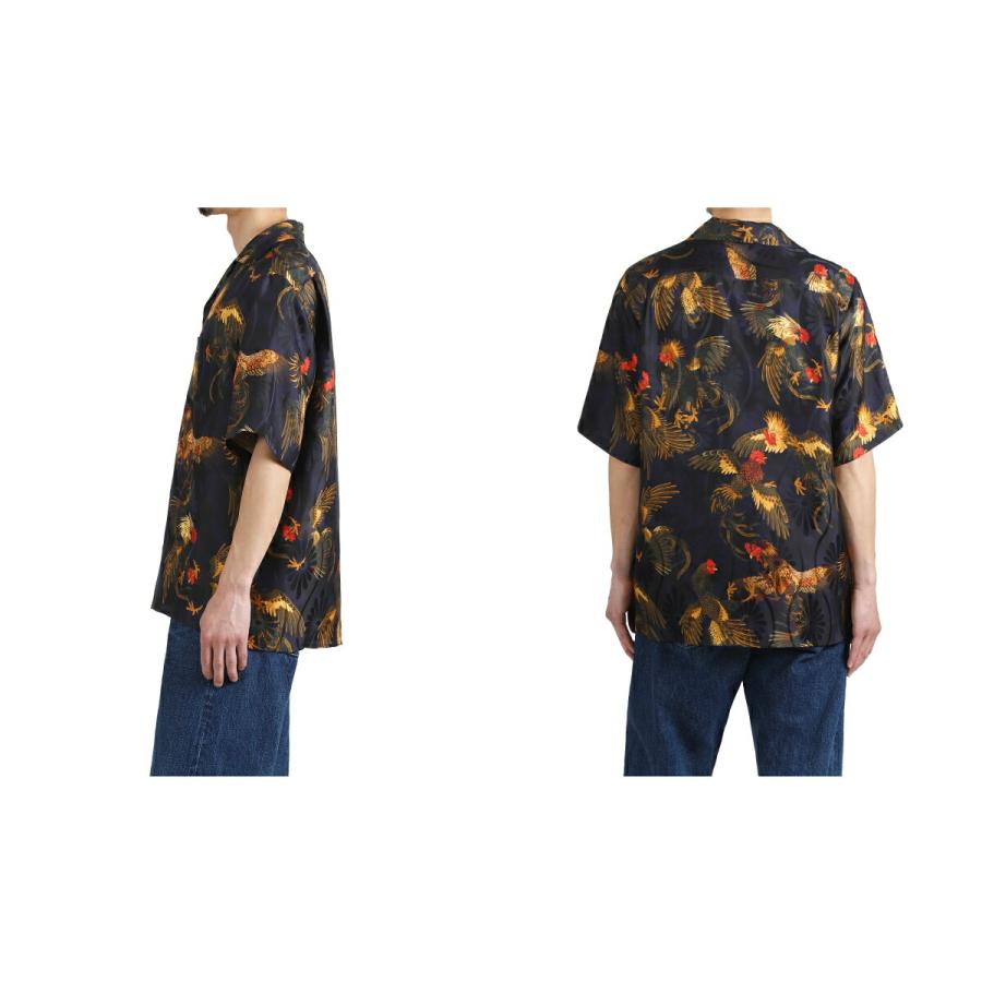 NIPOALOHA / ニポアロハ ： SILK SHORT SLEEVE ALOHA SHIRT〈COCK FIGHTING/ BLACK BLUE〉 ： N26-SSH02 | NIPOALOHA | 03