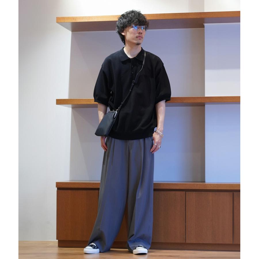 美品 crepuscule Moss Stitch Polo サイズ1 ブラック crepuscule（クレプスキュール） ： Co/Ra Moss Stitch P/O / 全2色