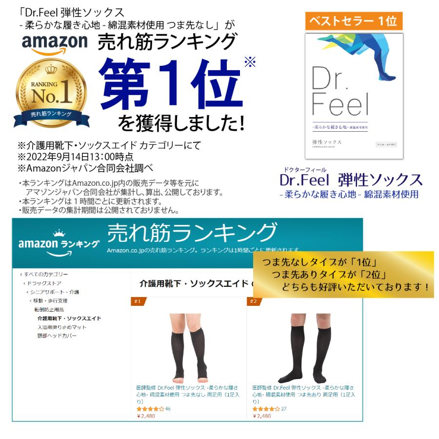 弾性ストッキング 着圧ソックス 医師監修 弾性ソックス Dr.feel 綿混 ブラック 1足入り 両足用 むくみ 綿素材｜arkwise｜05