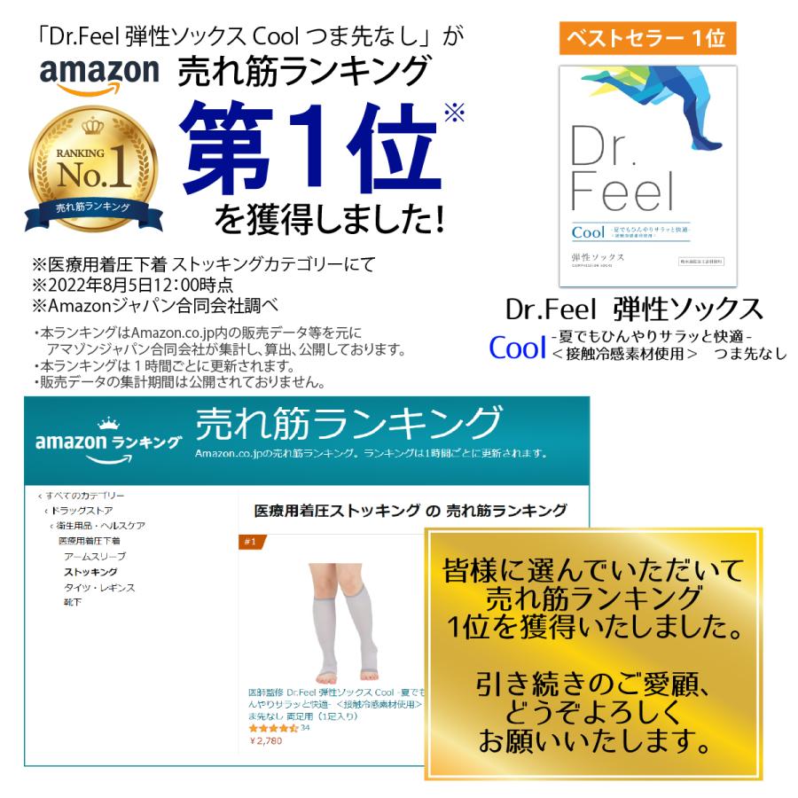 弾性ストッキング 着圧ソックス 医師監修 弾性ソックス Dr.feel Cool グレー 1足入り 両足用 接触冷感 ひんやり 男女兼用 | Dr.Feel | 02
